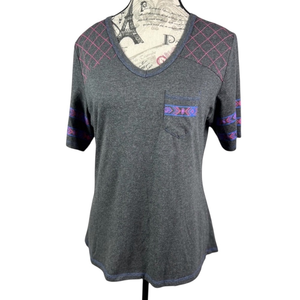 Cruel Girl Gray and Purple V-Neck Tee Red thread design size M